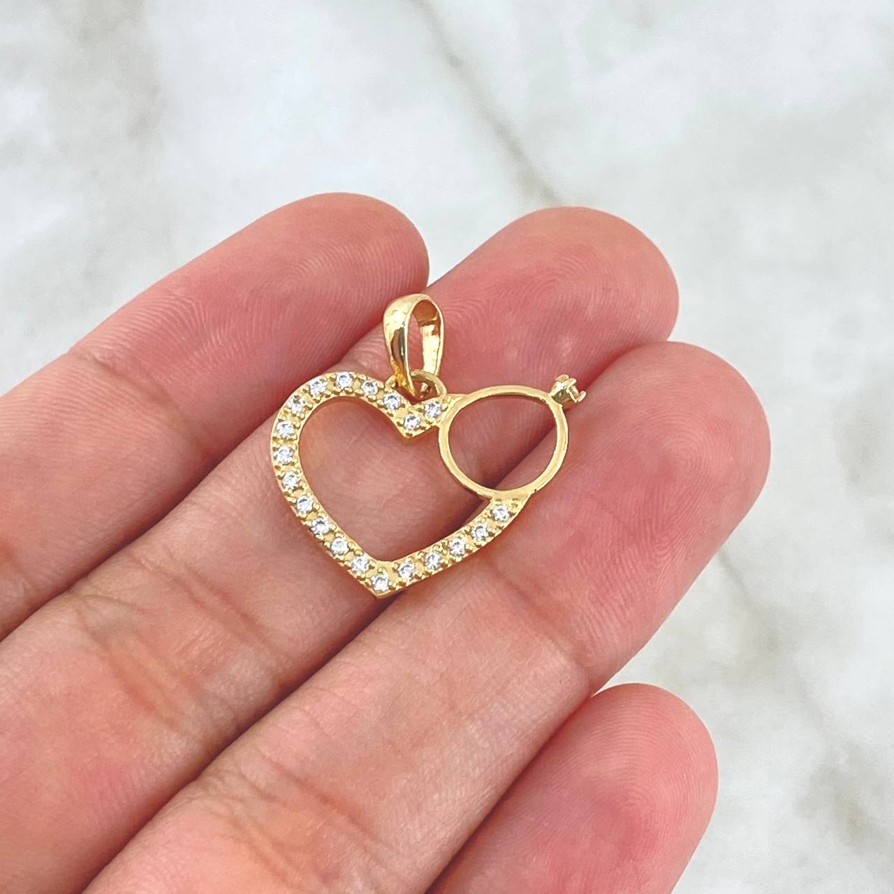 Pendant Heart Silhouette Solitaire 1.75gr / 2.3cm / White Zircons 18K Yellow Gold