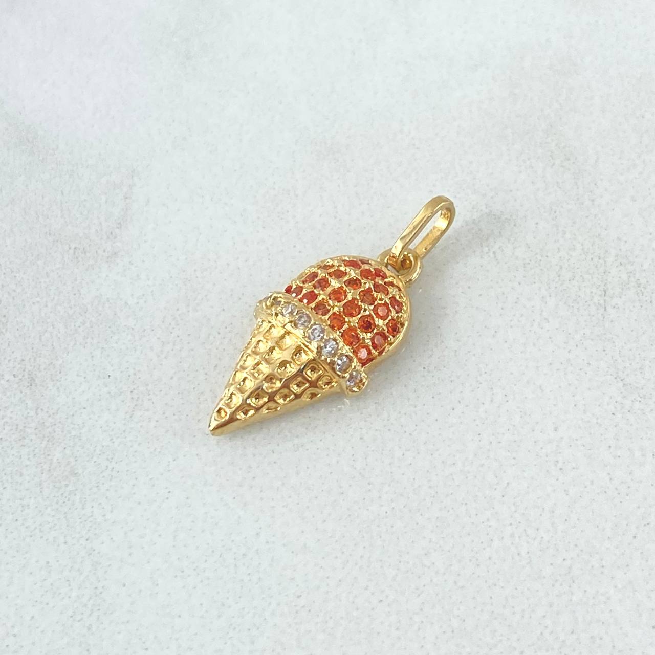 Dije Helado 1.6gr / 2cm / Circones Blancos - Naranajados Oro Amarillo 18K ©