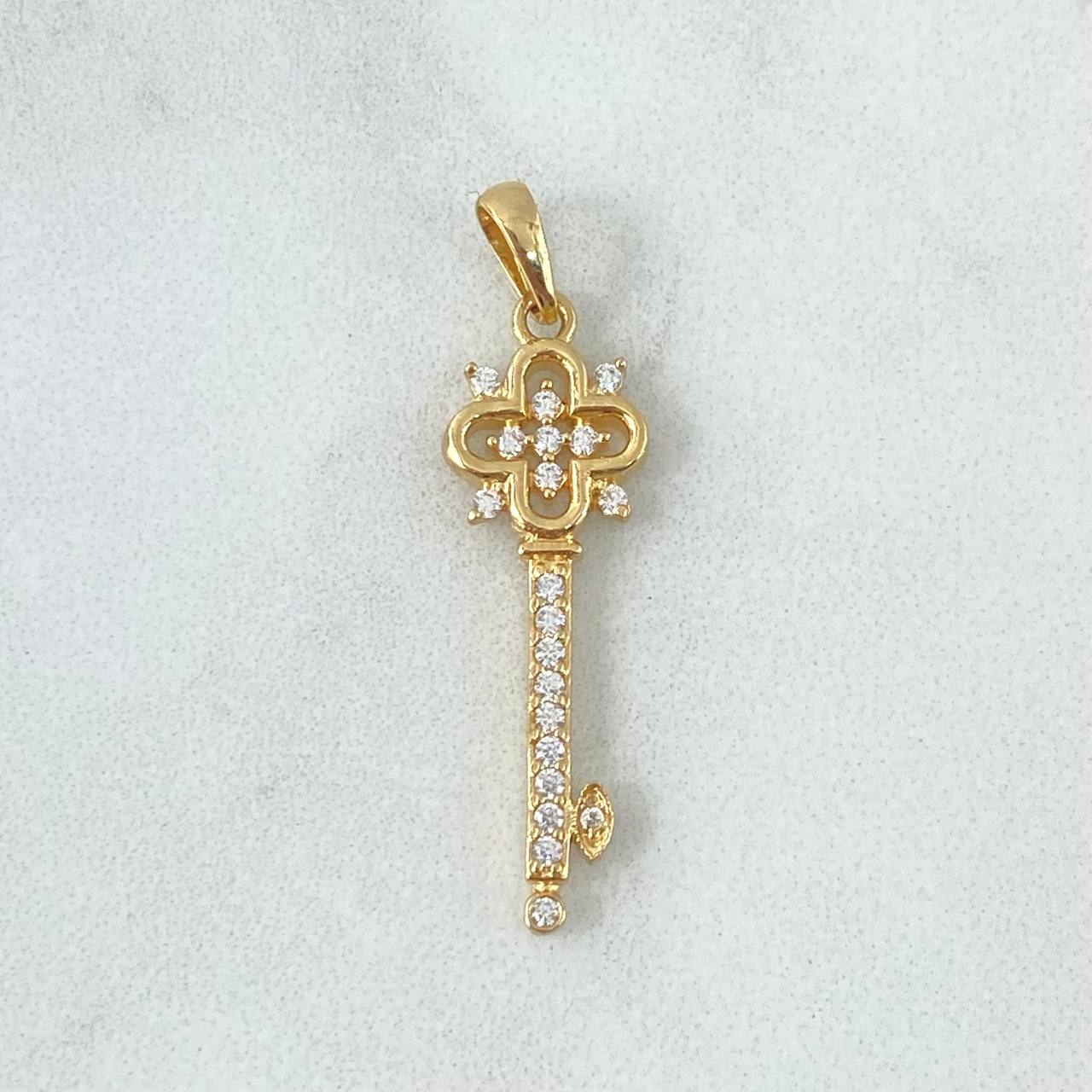 Pendant Victorian Key 1.7gr / 3.2cm / White Zircons 18K Yellow Gold ©