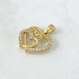 Pendant Double Heart Mom 3.2gr / 2cm / White Zircons 18K Yellow Gold ©