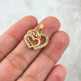 Pendant Double Heart Mom 3.2gr / 2cm / White Zircons 18K Yellow Gold ©