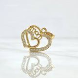 Pendant Double Heart Mom 3.2gr / 2cm / White Zircons 18K Yellow Gold ©