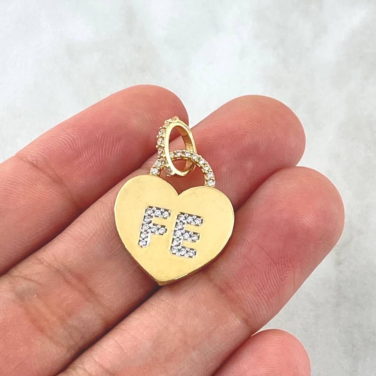 Pendant Heart Faith 2.65gr / 2.5cm / White Zircons 18K Yellow Gold ©