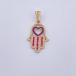Dije Mano Hamsa 4.25gr / 3.9cm / Circones Fucsias Blancos Dos Oros Negro Amarillo 18K &