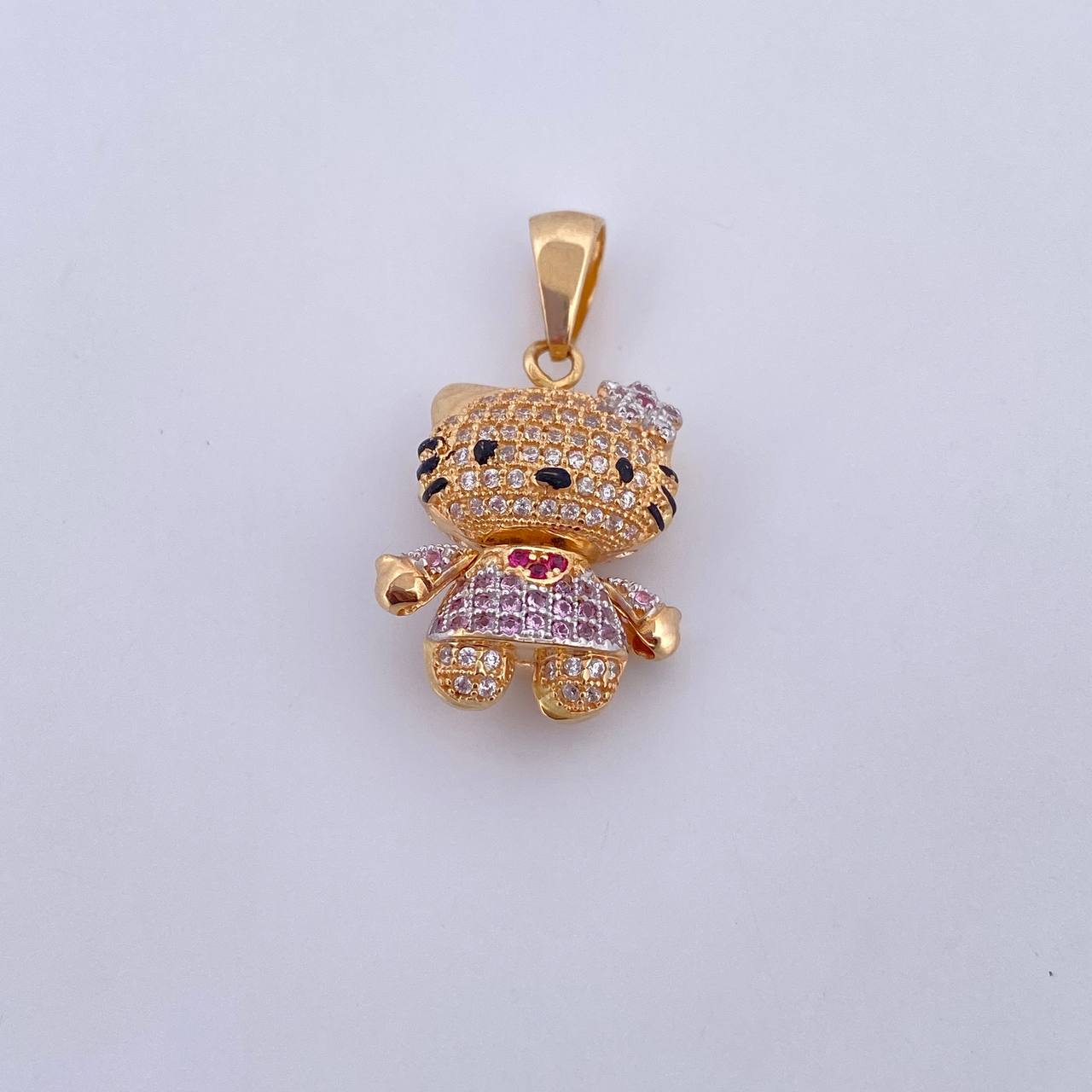 Pendant Cat 5.6gr / 3cm / Lilac Fuchsia White Zircons Two 18K Yellow White Golds &