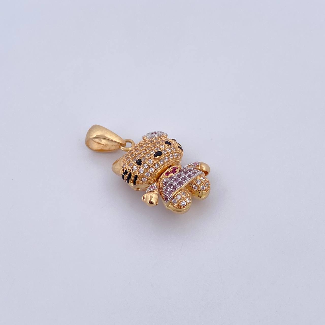 Pendant Cat 5.65gr / 2.8cm / White Fuchsia Pink Zircons Two 18K Yellow White Gold $