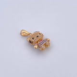 Pendant Cat 5.65gr / 2.8cm / White Fuchsia Pink Zircons Two 18K Yellow White Gold $