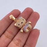 Pendant Cat 5.6gr / 3cm / Lilac Fuchsia White Zircons Two 18K Yellow White Golds &