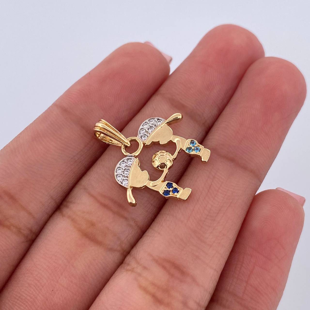 Pendant Children 1.6gr / 2cm / Blue and White Zircons Two 18K Yellow and White Golds &