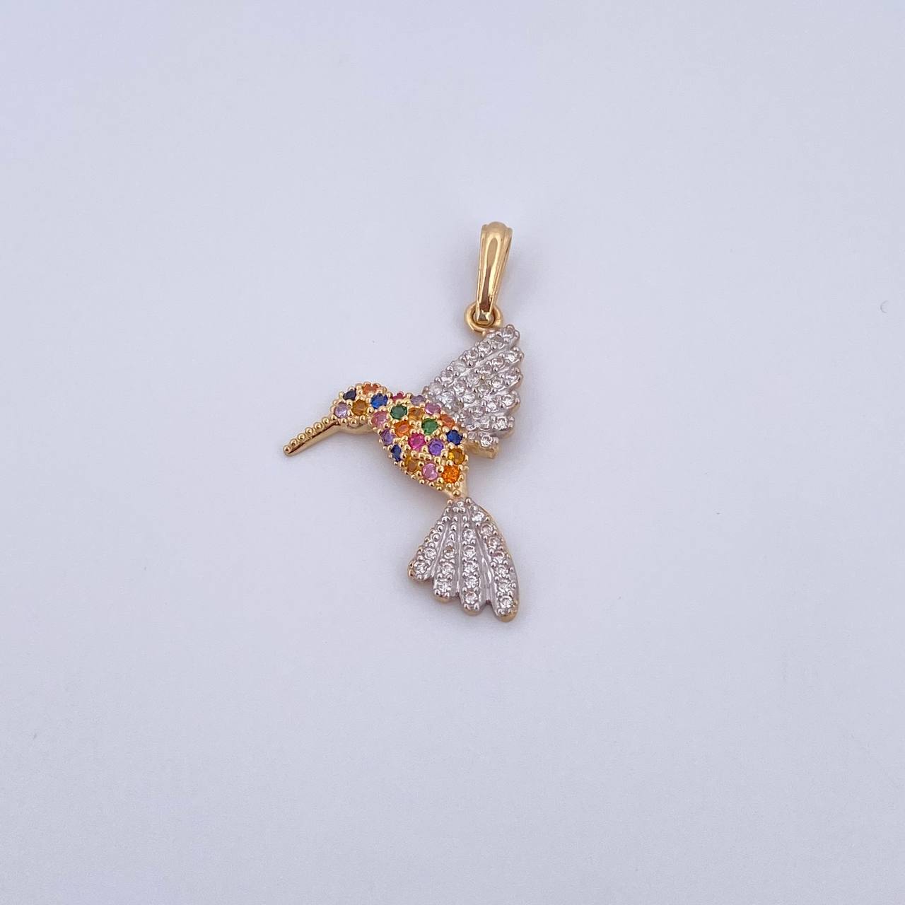 Pendant Colibri 2gr / 3.2cm / Colored Zircons Two 18K Yellow and White Golds &