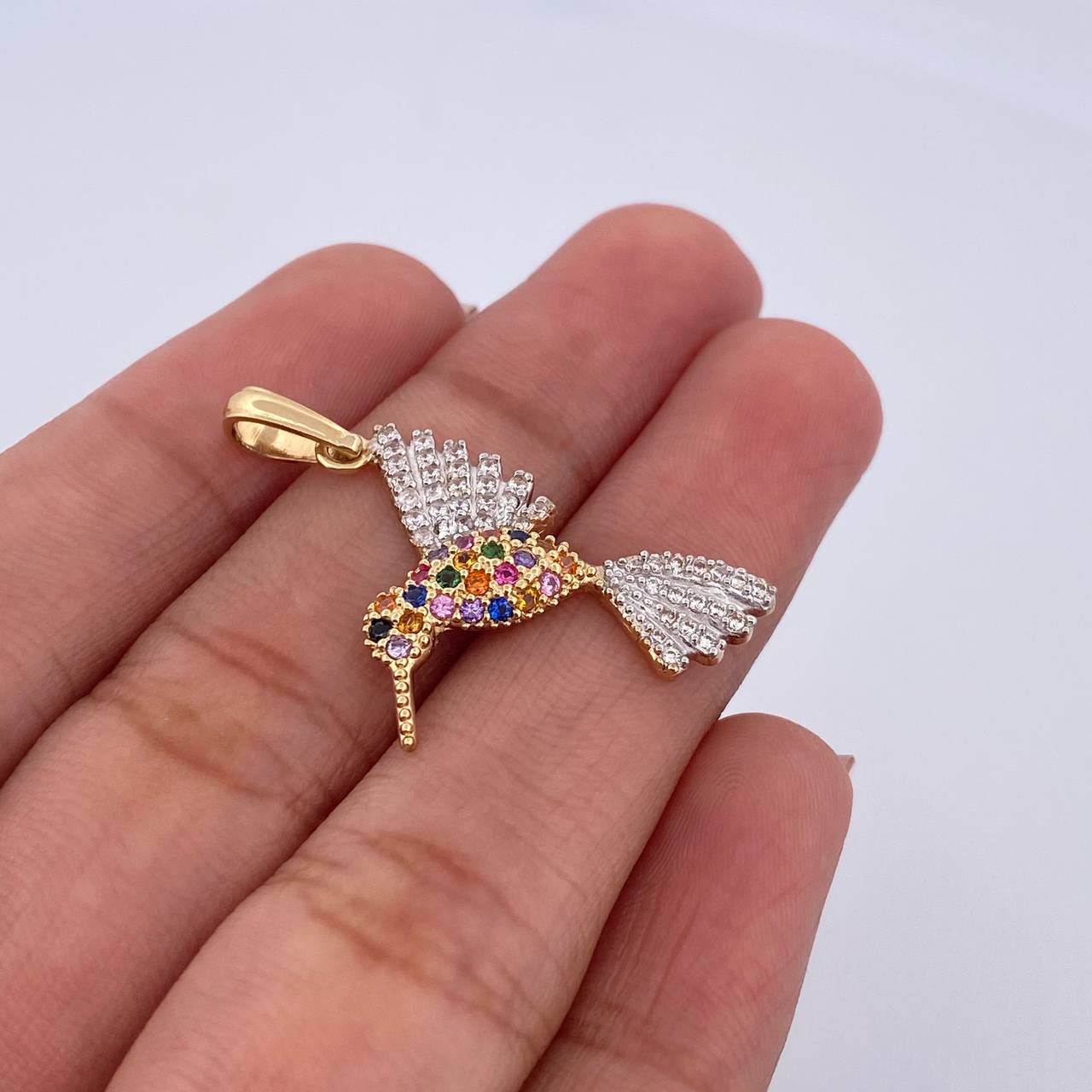 Pendant Colibri 2gr / 3.2cm / Colored Zircons Two 18K Yellow and White Golds &