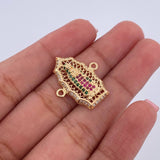 Herraje Virgen Guadalupe 2.85gr / 2.3cm / Circones Fucsias Verdes Blancos Oro Amarillo 18K $