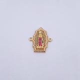 Charm Virgen Guadalupe 2.8gr / 2.3cm / Fuchsia Green White Zircons 18K Yellow Gold $