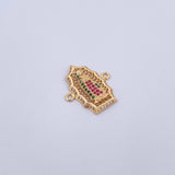 Charm Virgen Guadalupe 2.8gr / 2.3cm / Fuchsia Green White Zircons 18K Yellow Gold $