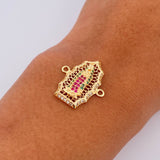 Charm Virgen Guadalupe 2.8gr / 2.3cm / Fuchsia Green White Zircons 18K Yellow Gold $