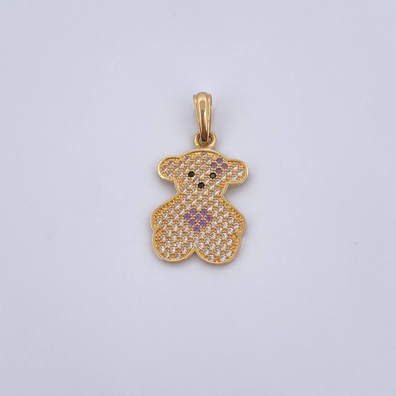 Pendant Bear Ts 2.3gr / 2.8cm / Purple Black White Zircons 18K Yellow Gold &