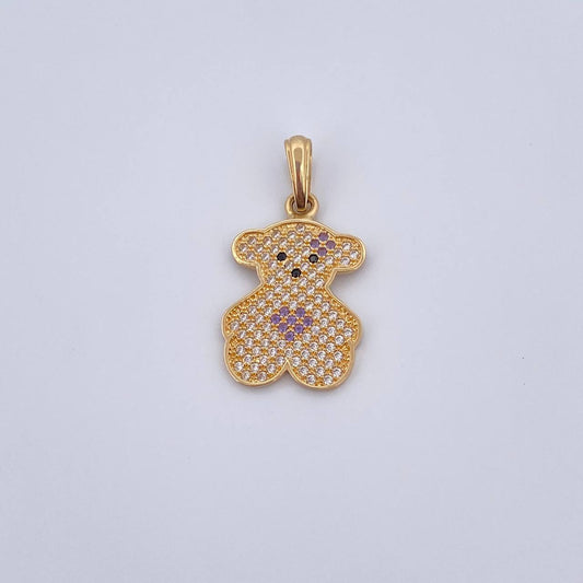 Pendant Bear Ts 2.3gr / 2.8cm / Purple Black White Zircons 18K Yellow Gold &