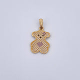Pendant Bear Ts 2.3gr / 2.8cm / Purple Black White Zircons 18K Yellow Gold &