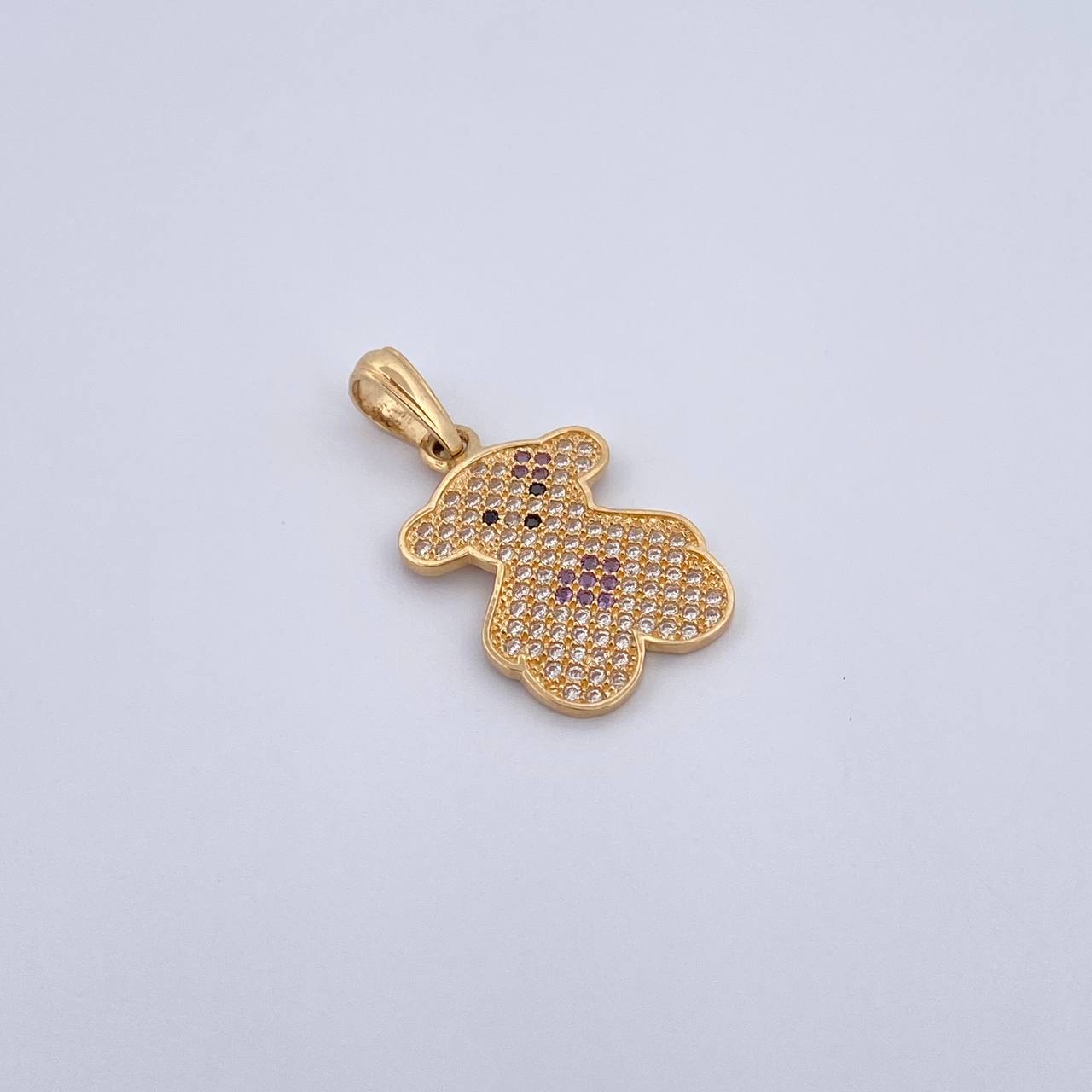 Pendant Bear Ts 2.3gr / 2.8cm / Purple Black White Zircons 18K Yellow Gold &
