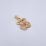 Pendant Bear Ts 2.3gr / 2.8cm / Purple Black White Zircons 18K Yellow Gold &