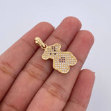 Pendant Bear Ts 2.3gr / 2.8cm / Purple Black White Zircons 18K Yellow Gold &