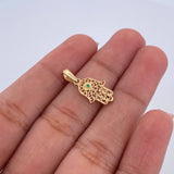 Dije Mano Hamsa 0.75gr / 2cm / Circon Verde Oro Amarillo 18K &