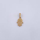 Dije Mano Hamsa 0.75gr / 2cm / Circon Verde Oro Amarillo 18K &