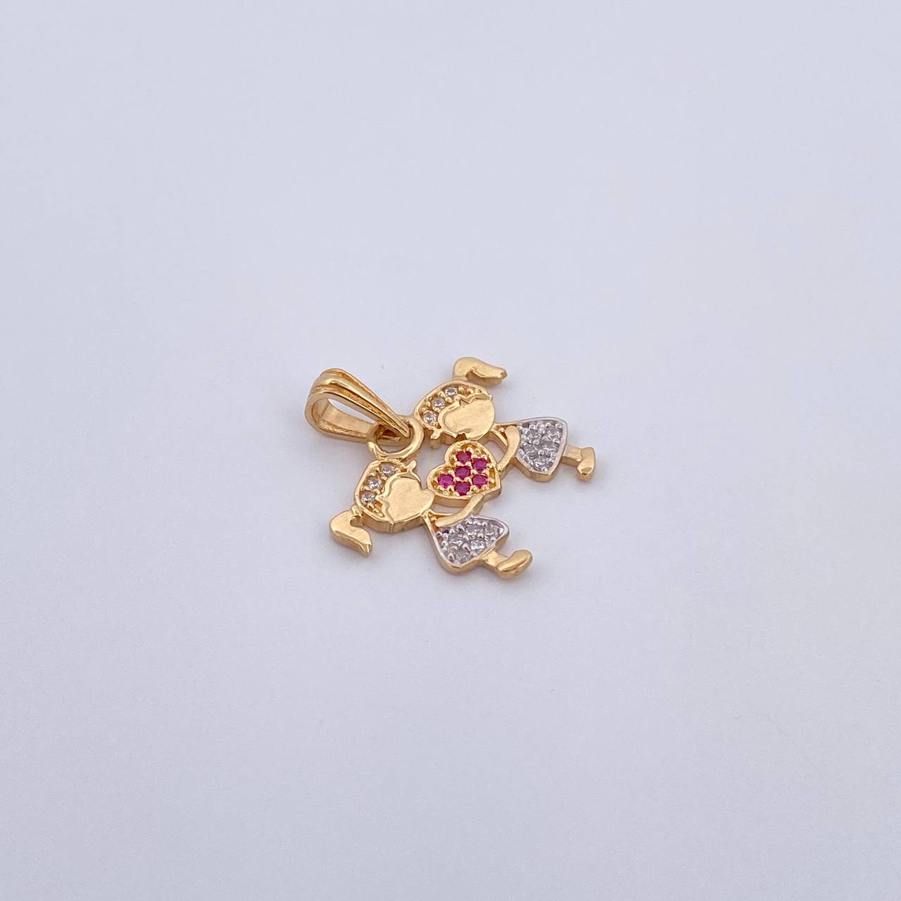 Dije Niñas 1.6gr / 2cm / Circones Fucsias Blancos Dos Oros Amarillo Blanco 18K &