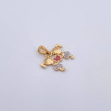 Dije Niñas 1.6gr / 2cm / Circones Fucsias Blancos Dos Oros Amarillo Blanco 18K &