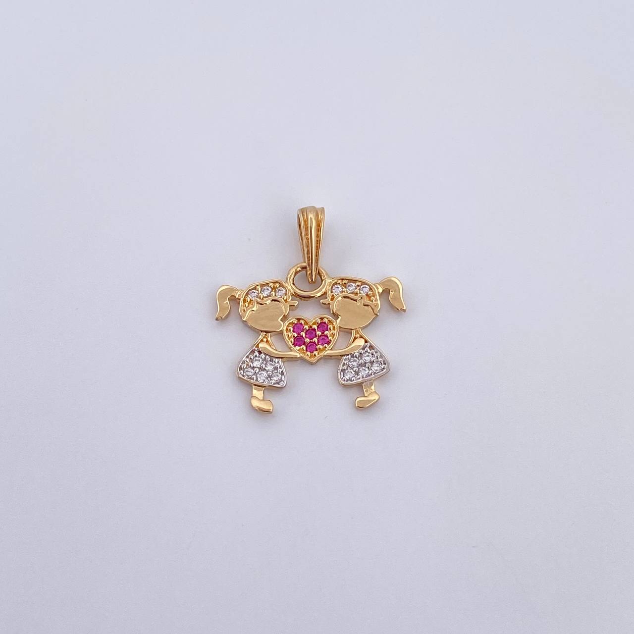 Dije Niñas 1.6gr / 2cm / Circones Fucsias Blancos Dos Oros Amarillo Blanco 18K &