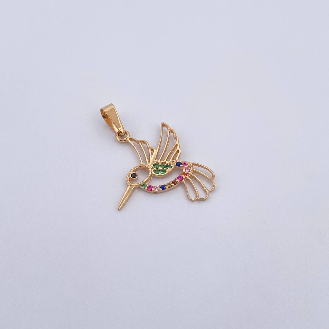 Dije Silueta Colibri 1.1gr / 2.8cm / Circones Colores Oro Amarillo 18K &