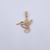 Dije Silueta Colibri 1.1gr / 2.8cm / Circones Colores Oro Amarillo 18K &