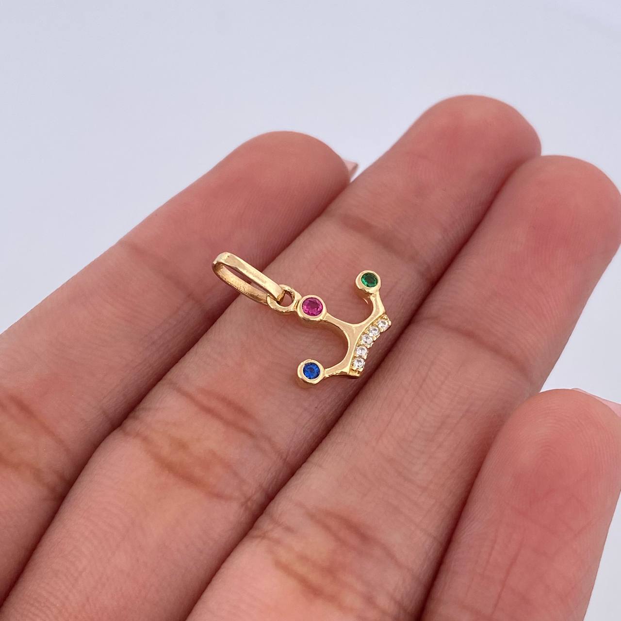 Pendant Tiara 0.8gr / 1.5cm / Zircons Green Blue Fuchsia White 18K Yellow Gold &