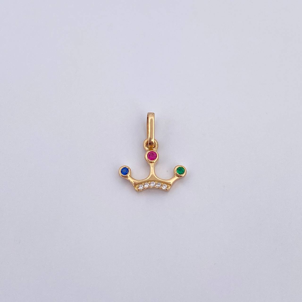 Pendant Tiara 0.8gr / 1.5cm / Zircons Green Blue Fuchsia White 18K Yellow Gold &