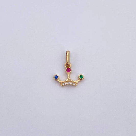 Pendant Tiara 0.8gr / 1.5cm / Zircons Green Blue Fuchsia White 18K Yellow Gold &