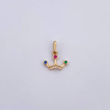 Pendant Tiara 0.8gr / 1.5cm / Zircons Green Blue Fuchsia White 18K Yellow Gold &