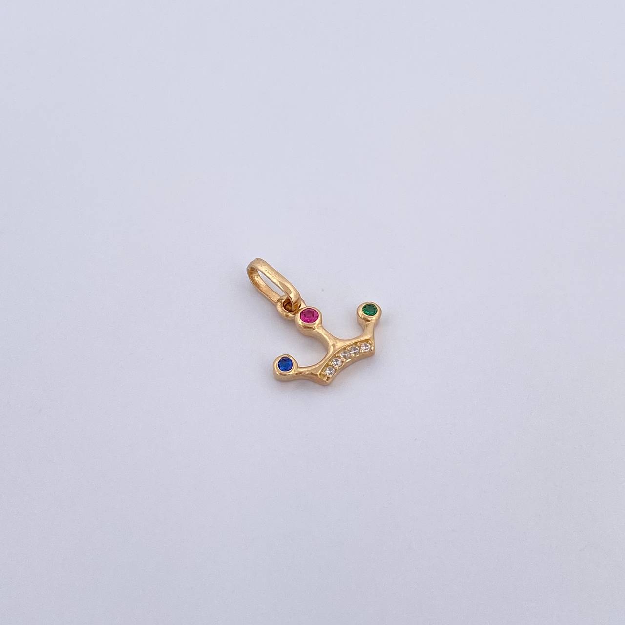 Pendant Tiara 0.8gr / 1.5cm / Zircons Green Blue Fuchsia White 18K Yellow Gold &
