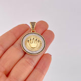 Dije Medalla Corona 6.95g / 1 1/2 in Dos Oros Amarillo Blanco 18K