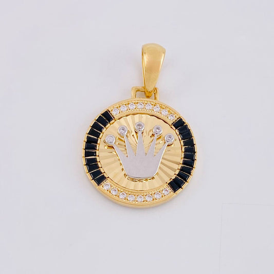 Dije Medalla Corona 5.6g / 1 1/2 in Dos Oros Amarillo Blanco 18K