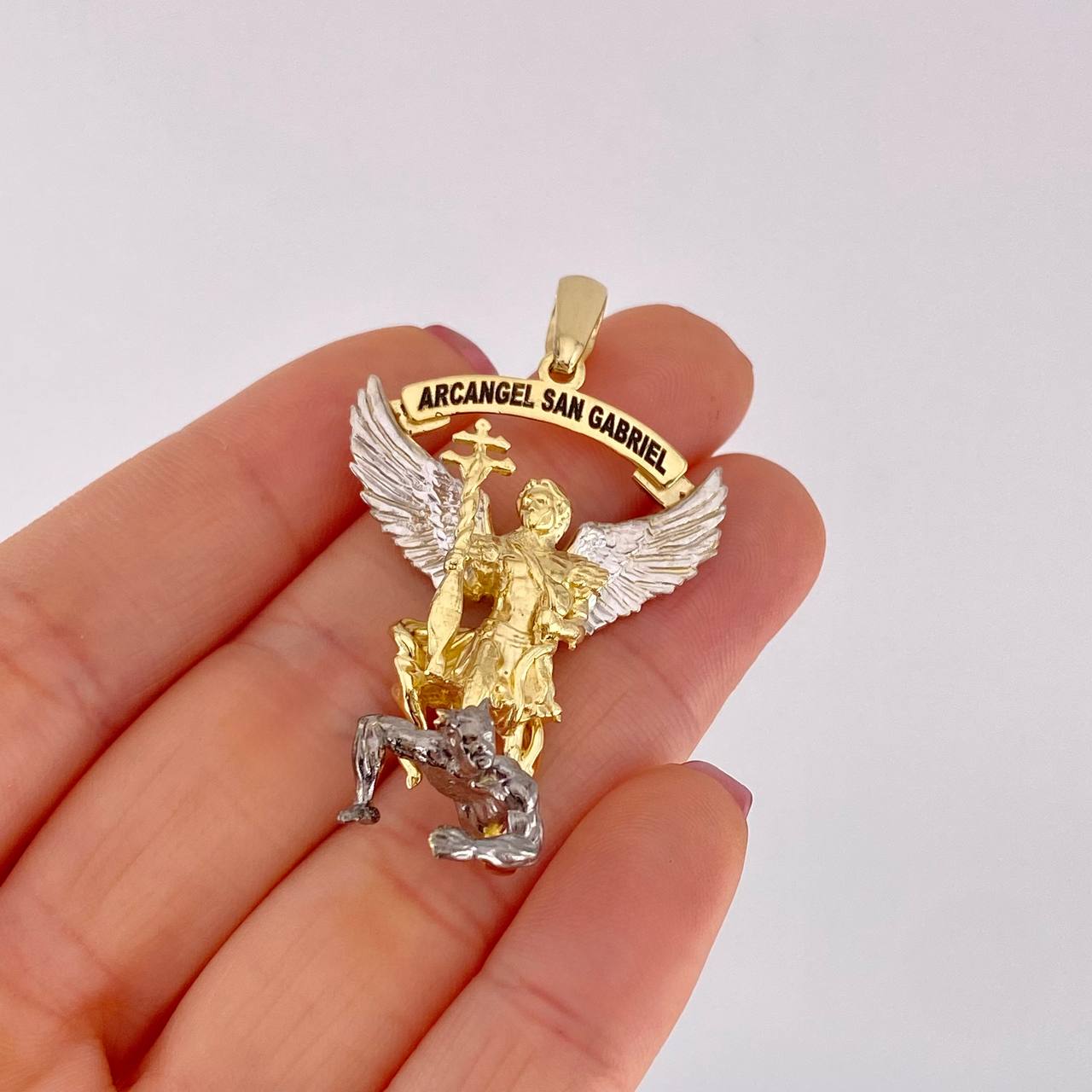 Dije Arcangel San Gabriel 20g / 2 in Dos Oros Amarillo Blanco 18K