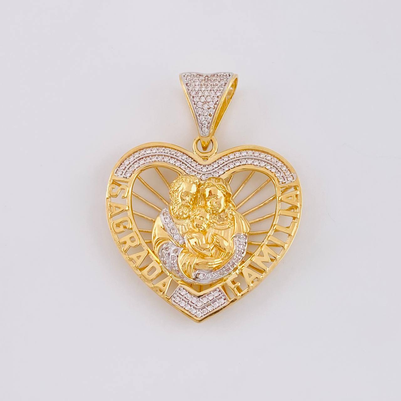 Pendant Silhouette Heart Sacred Family 13.3g / 1 3/4 in Two Golds Yellow White 18K