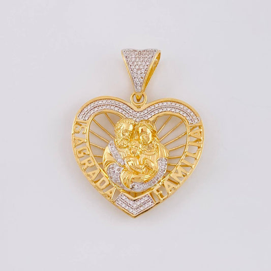 Dije Silueta Corazon Sagrada Familia 13.3g / 1 3/4 in Dos Oros Amarillo Blanco 18K