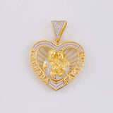 Pendant Silhouette Heart Sacred Family 13.3g / 1 3/4 in Two Golds Yellow White 18K