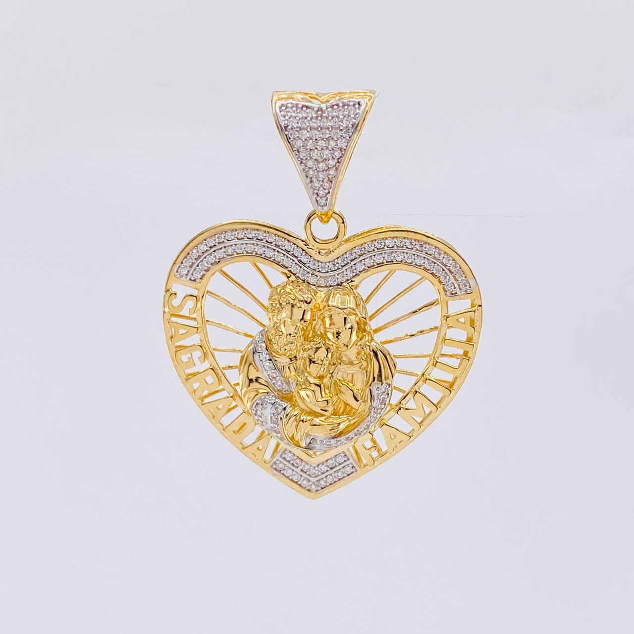 Pendant Silhouette Heart Sacred Family 13.3g / 1 3/4 in Two Golds Yellow White 18K