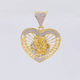 Pendant Silhouette Heart Sacred Family 13.3g / 1 3/4 in Two Golds Yellow White 18K