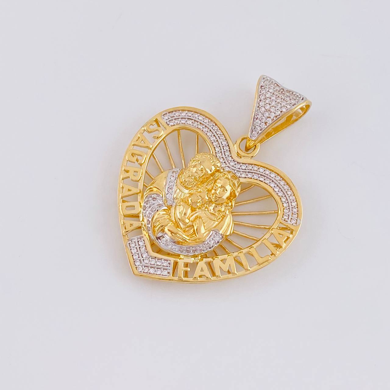 Pendant Silhouette Heart Sacred Family 13.3g / 1 3/4 in Two Golds Yellow White 18K
