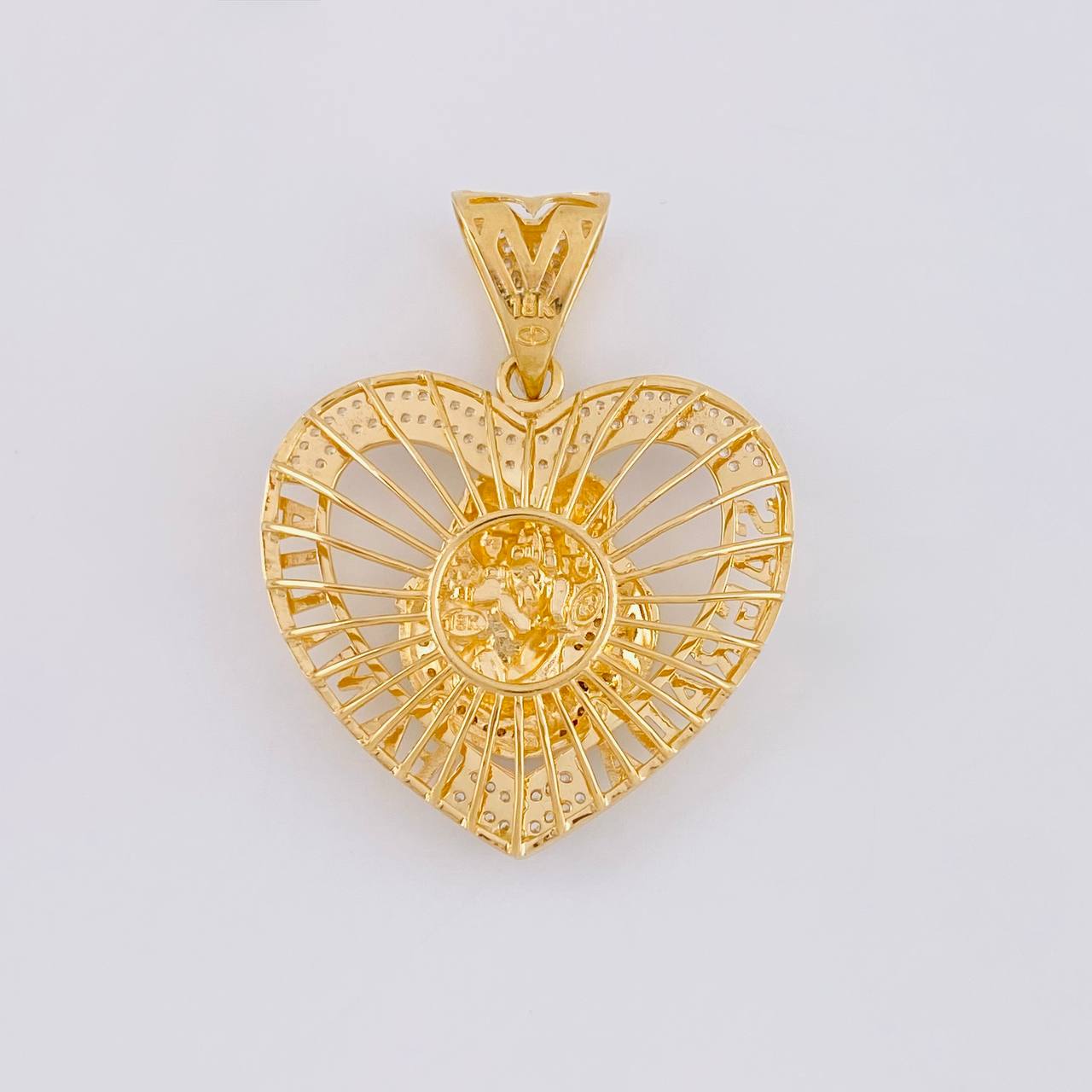 Pendant Silhouette Heart Sacred Family 13.3g / 1 3/4 in Two Golds Yellow White 18K