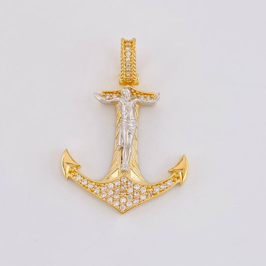 Dije Ancla Cristo 5.4g / 1 1/2 in Dos Oros Amarillo Blanco 18K