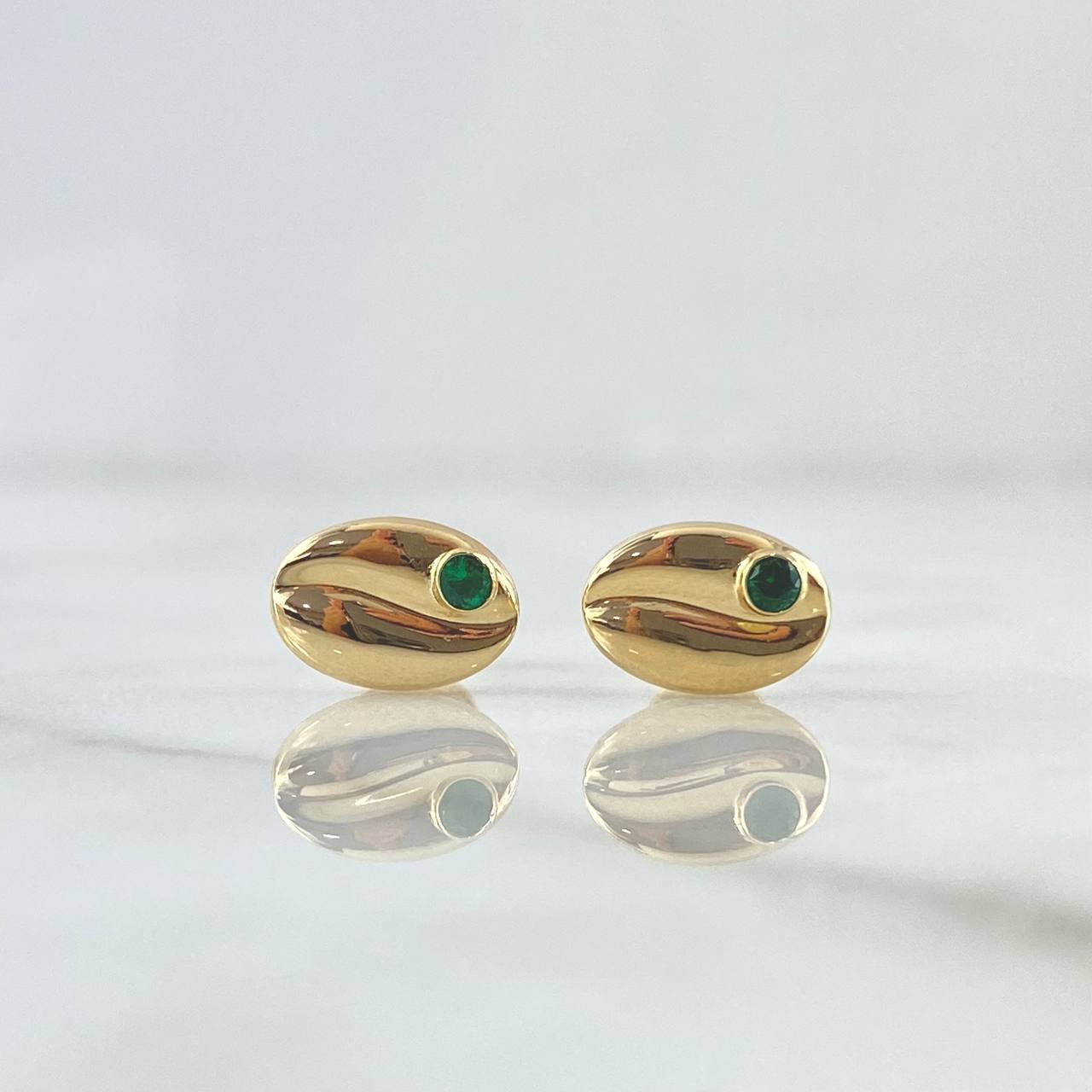 Stud Earrings Coffee Grain 0.85gr / 1cm / Green Zircon Yellow Gold 18K ©