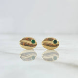 Stud Earrings Coffee Grain 0.9gr / 1cm / Green Zircon Yellow Gold 18K ©